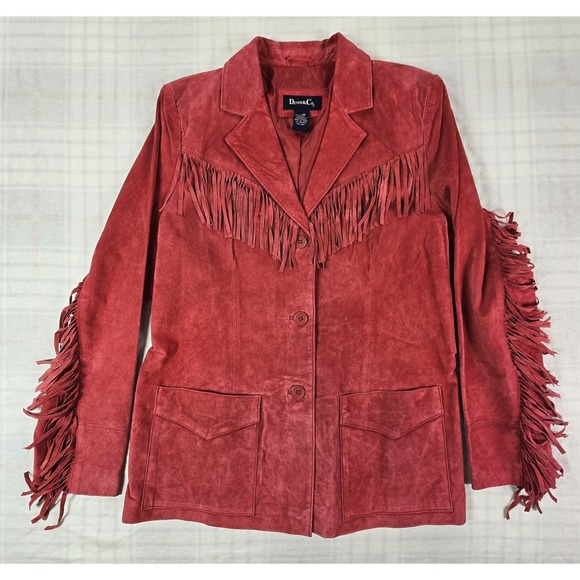 Denim & Co. Jackets & Blazers - Denim&Co Red Suede Fringe Jacket